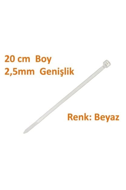 Cırt Kelepçe Kablo Bağı 2,5mm X 20cmboy Beyaz - Görsel 2