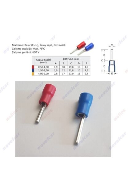 Izoleli Iğne Soket Ucu Pabuç Fiş Ölçü 1,0-2,5mm Mavi - Görsel 3